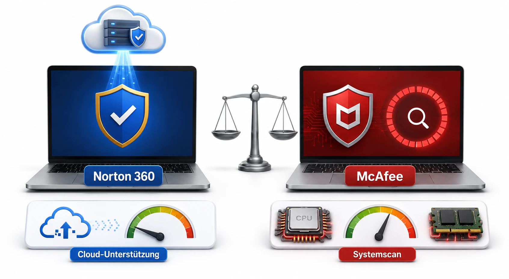 Norton und McAfee im Vergleich bei Leistung und Systembelastung.