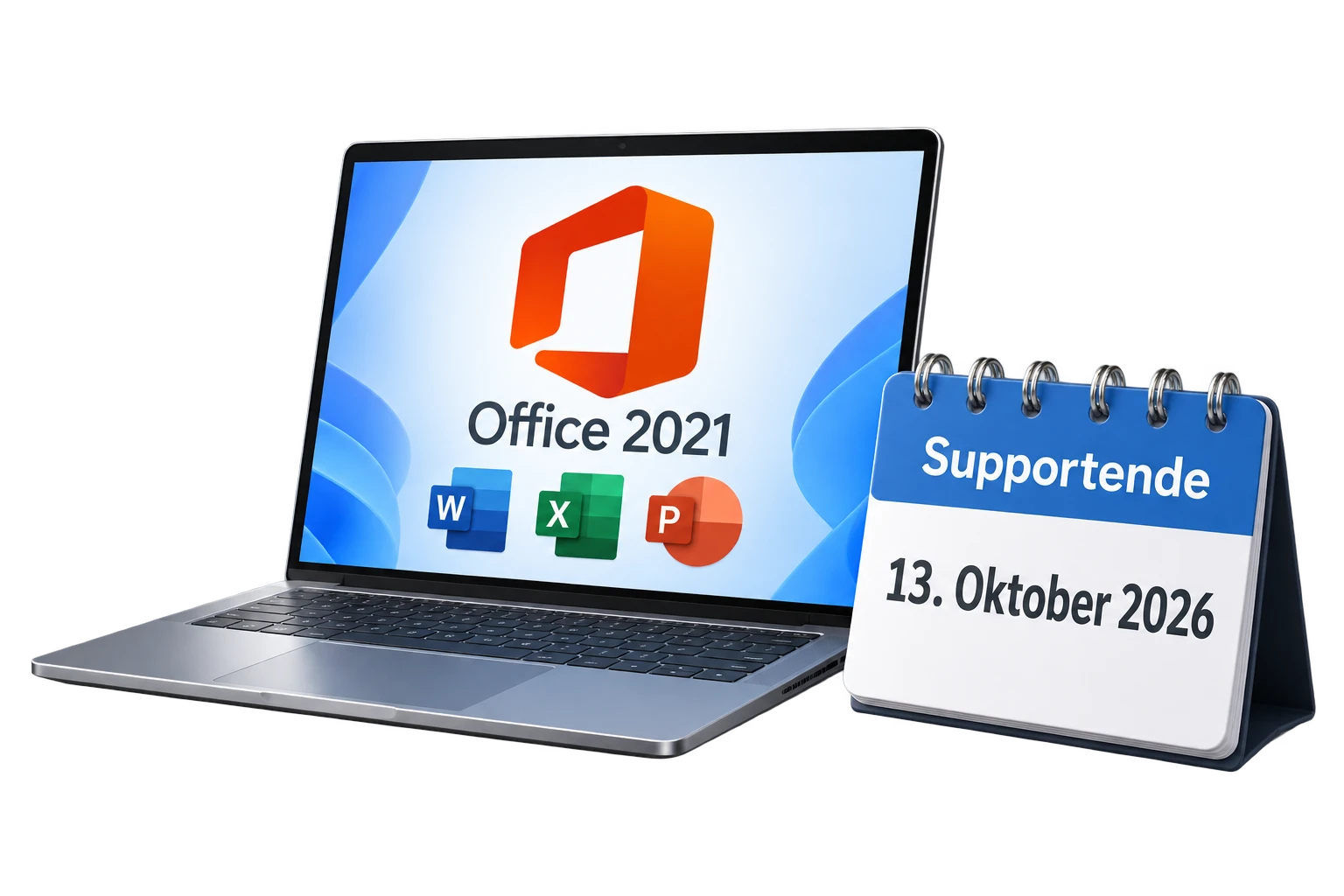 Office 2021 mit Kalender zum Supportende am 13. Oktober 2026.