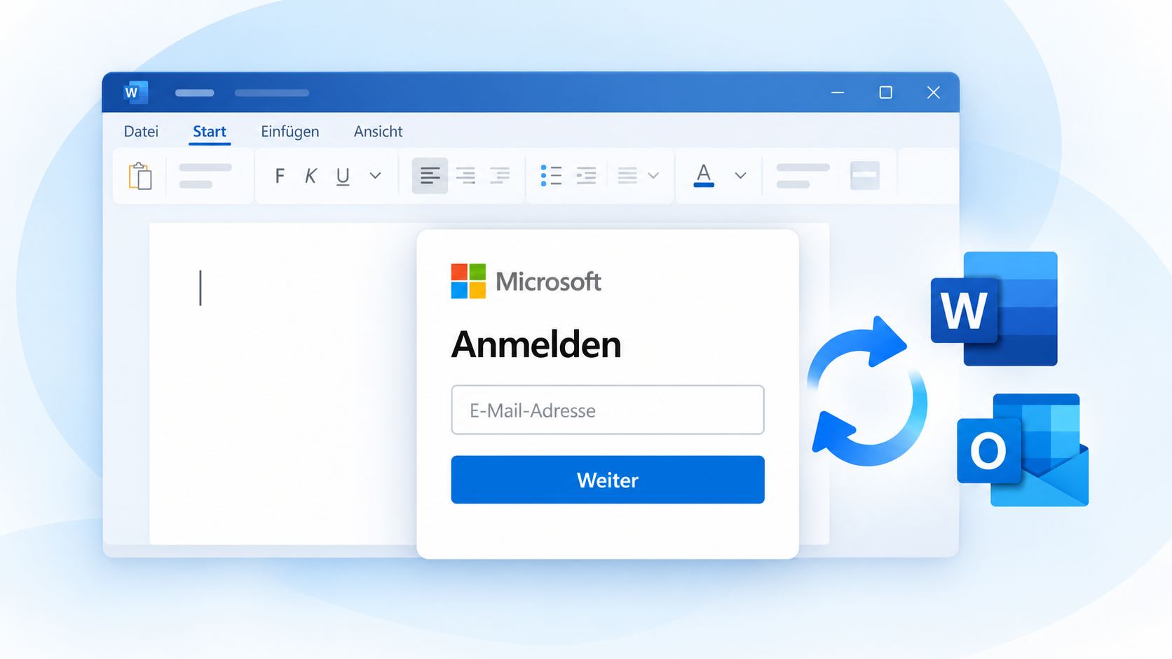Wiederholte Microsoft-365-Anmeldeaufforderung in Word und Outlook.
