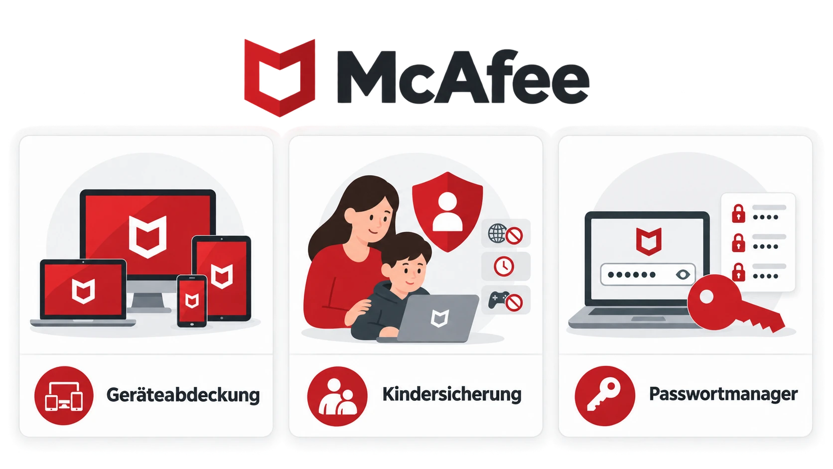 McAfee mit Geräteabdeckung, Kindersicherung und Passwortmanager