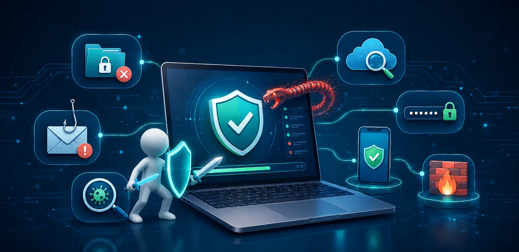 Virenschutzsoftware schützt einen Laptop vor Malware und Cyberangriffen.
