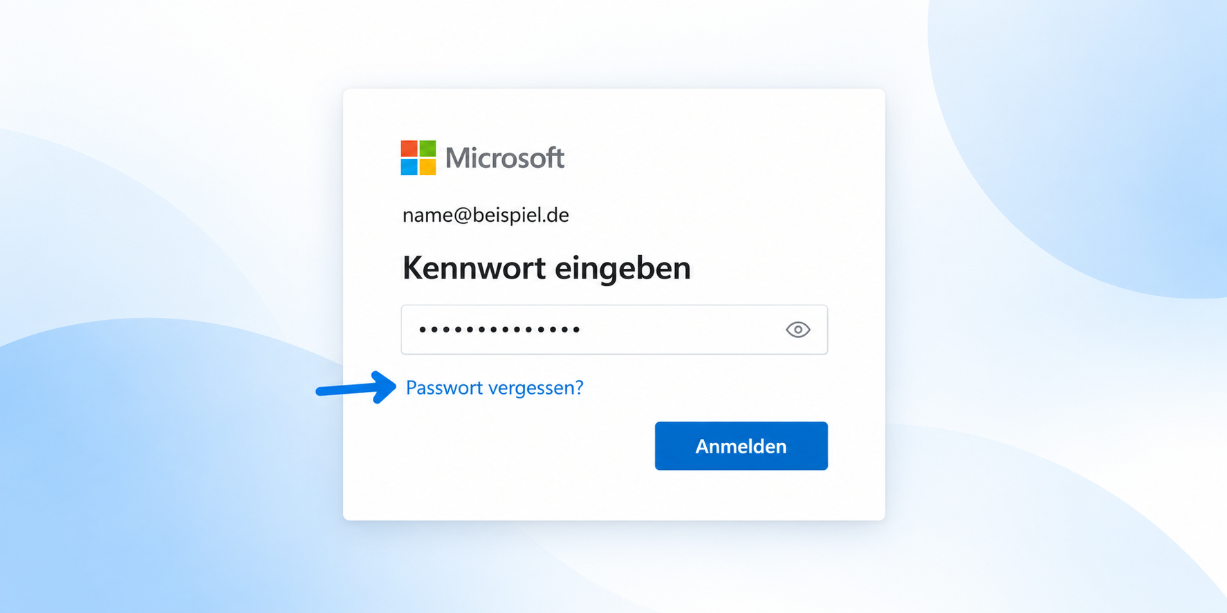 Microsoft-Anmeldung mit „Passwort vergessen?“ zur Passwortwiederherstellung.