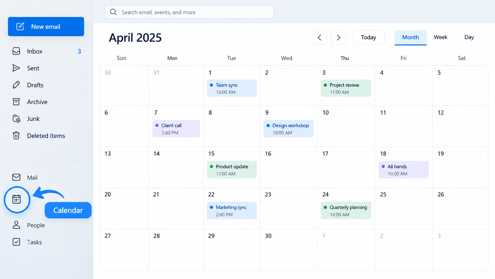 Outlook-Kalender über die Navigationsleiste öffnen.