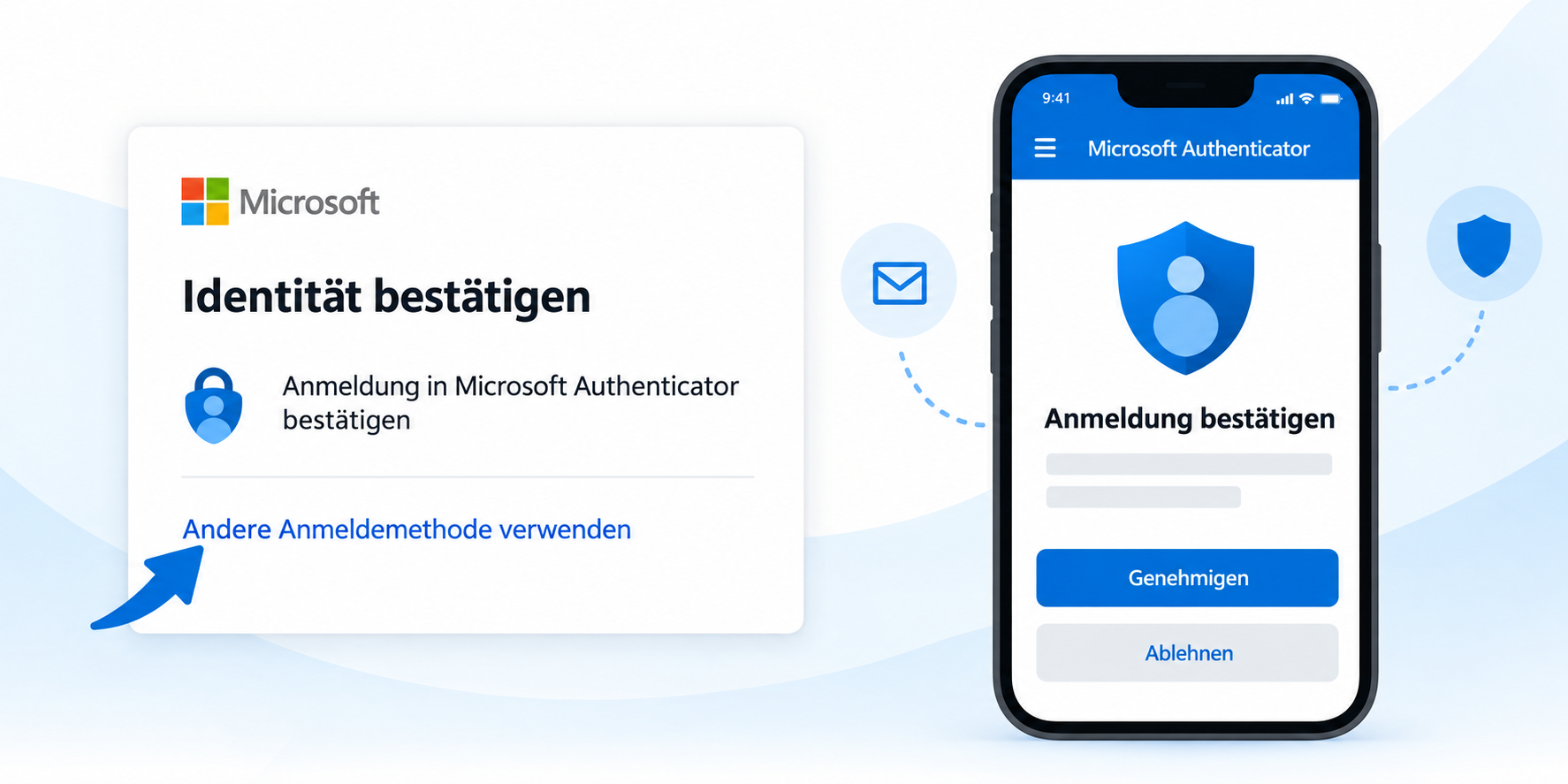 Microsoft-365-Anmeldung mit Authenticator und alternativer Anmeldemethode.